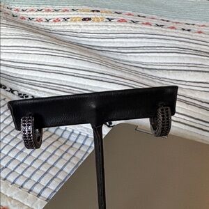 Black spinel and Silver Pewter Mini Hoop Earrings